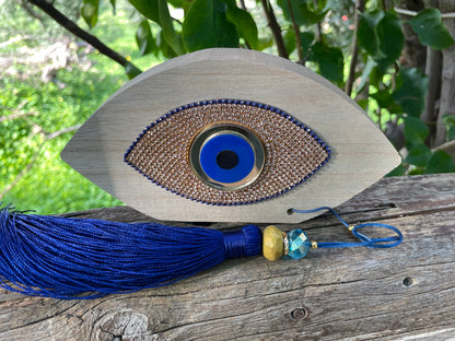 Oeil en bois – Suspension murale ou décoration de table - Idée cadeau - Protection de la Maison
