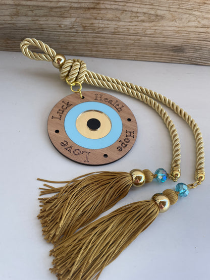 Evil Eye Wishes Wall Hanging, Tassel Housewarming, New Years Gift, House Protection