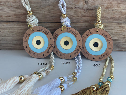 Evil Eye Wishes Wall Hanging, Tassel Housewarming, New Years Gift, House Protection