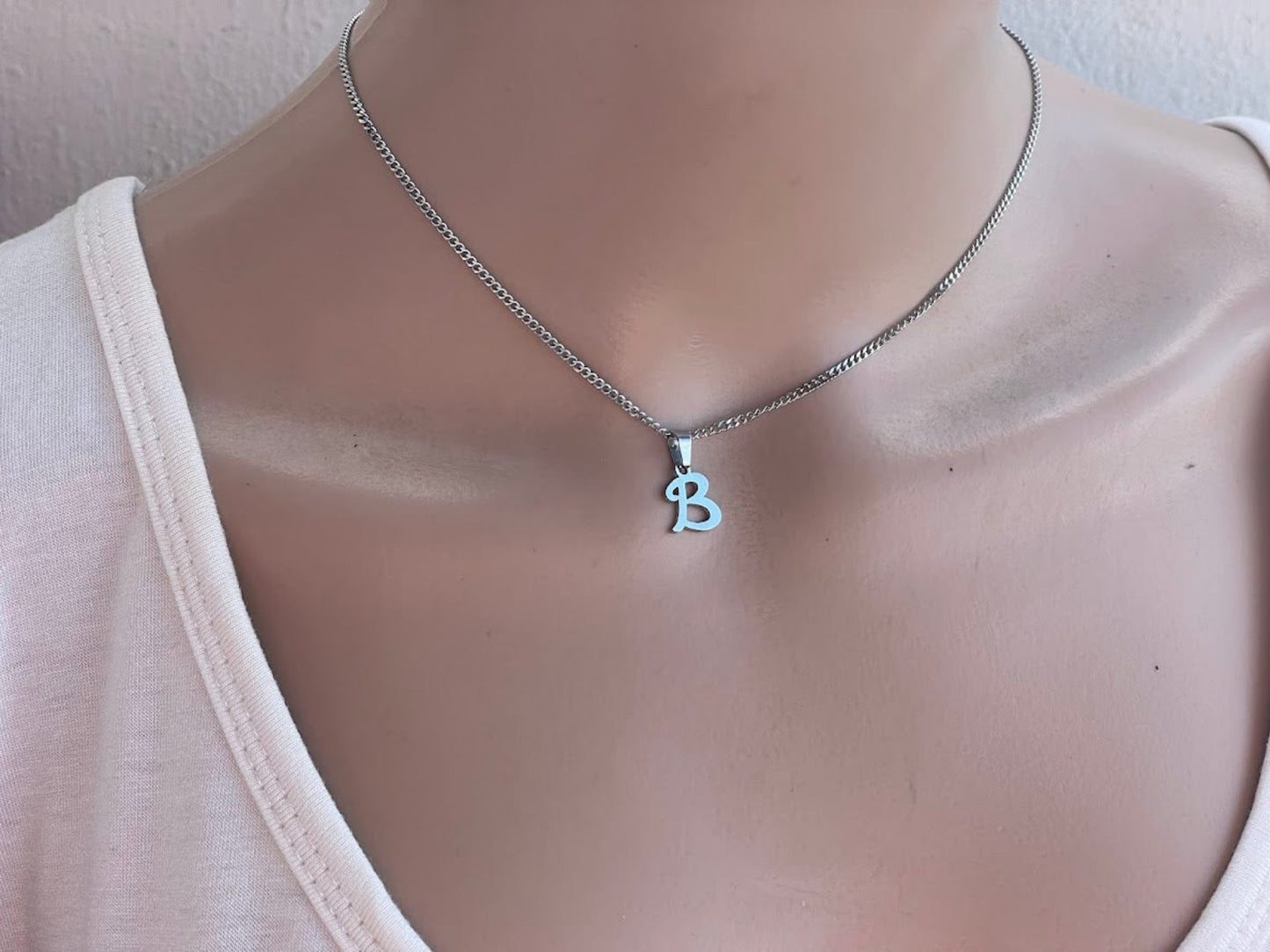 Initial necklace - Letter Charm - Stainless Steel Jewelry - Gift for Her