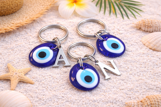 Personalized Greek Evil Eye Keychain - Stainless Steel Bag Charm