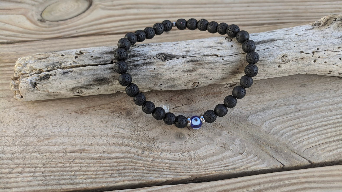 Men's Evil Eye Lava Bracelet - Evil Eye Protection Bracelet - Gift For Him