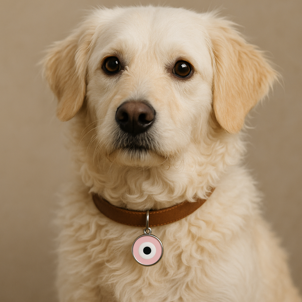 Médaillon Oeil Grec Protecteur pour Chien - Rose & bleu pastel