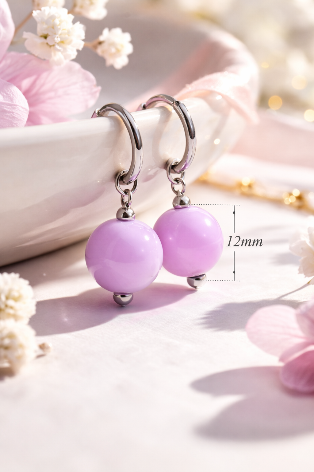 Summer Pastel Hoop Earrings with Acrylic Beads – 5 colors Available - Modern & Trendy Jewelry