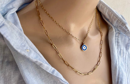 Collier Set Oeil Bleu Doré en Acier Inoxydable 