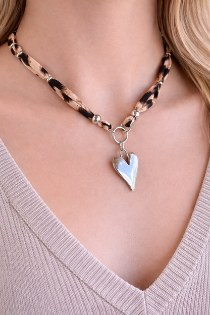 Leopard Print Heart Necklace - Gift for Her