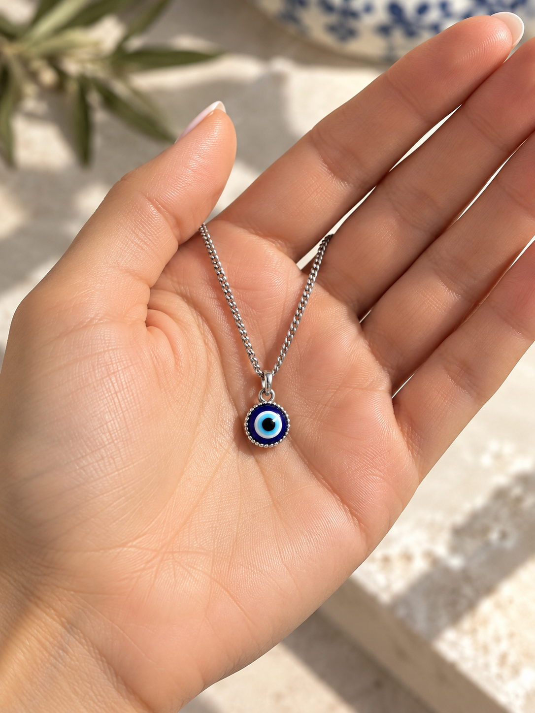 Minimalist Blue Evil Eye Necklace – Stainless Steel