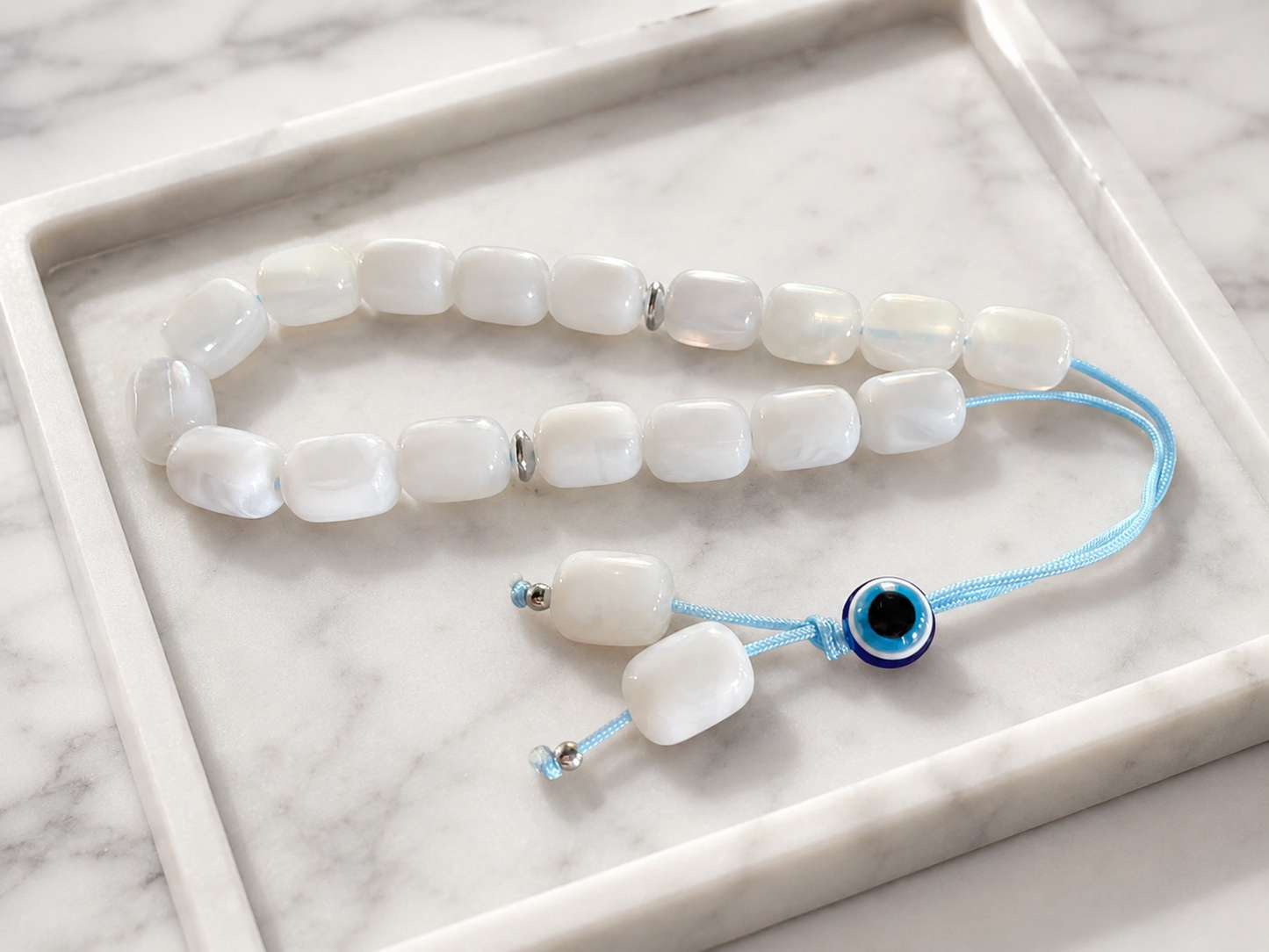 White Evil Eye Worry Beads | Traditional Greek Komboloi