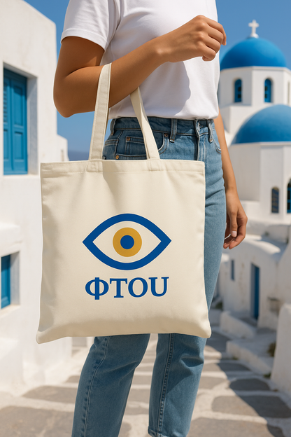 🧿 Tote Bag  Oeil Bleu Ftou –  Élégance Méditerranéenne