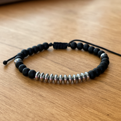 Men’s Mat Onyx & Silver Hematite Bracelet - Gift for Him
