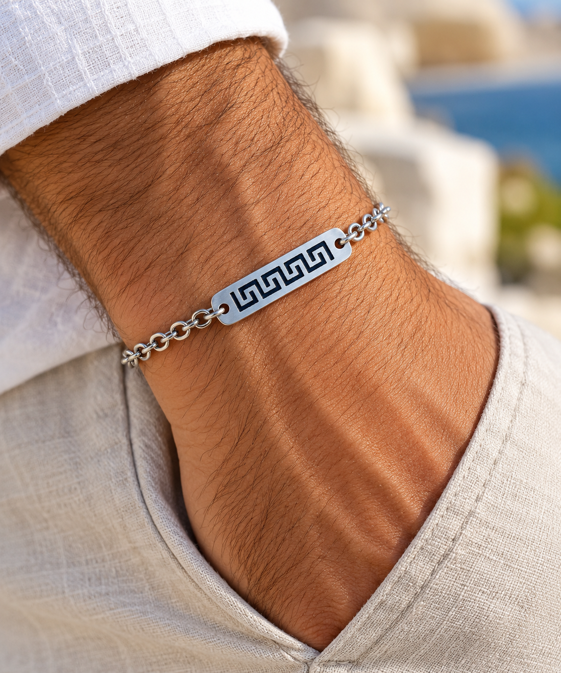 Bracelet En Acier Inoxydable Avec Motif Grec – 3 Styles de Chaînes Au Choix