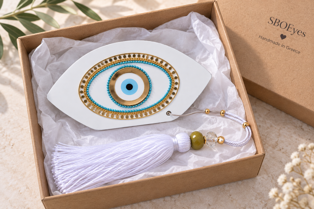 White Greek Evil Eye Wall Hanging or Table Decoration
