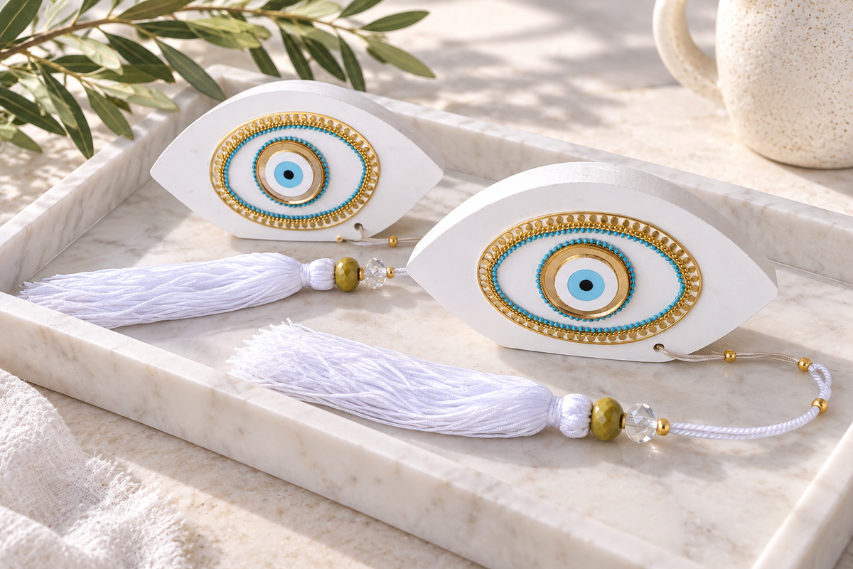 White Greek Evil Eye Wall Hanging or Table Decoration
