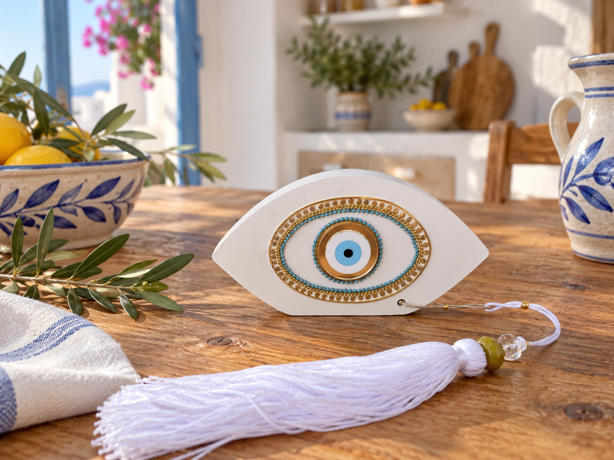 White Greek Evil Eye Wall Hanging or Table Decoration