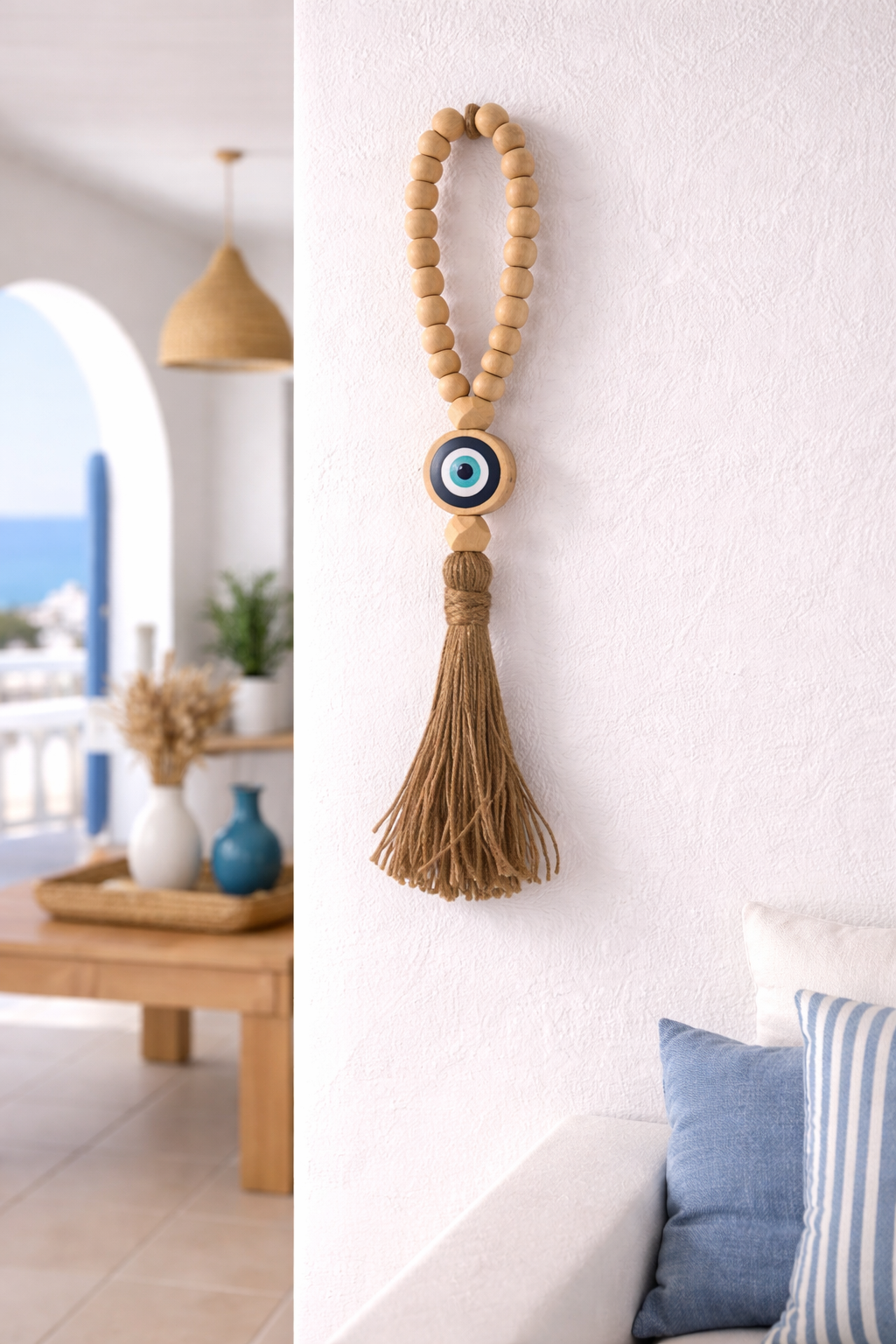 Wooden Evil Eye Wall Hanging - Greek Gift, House Protection