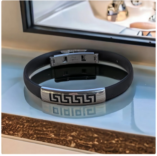 Bracelet Homme Motif Grec Acier Inoxydable 