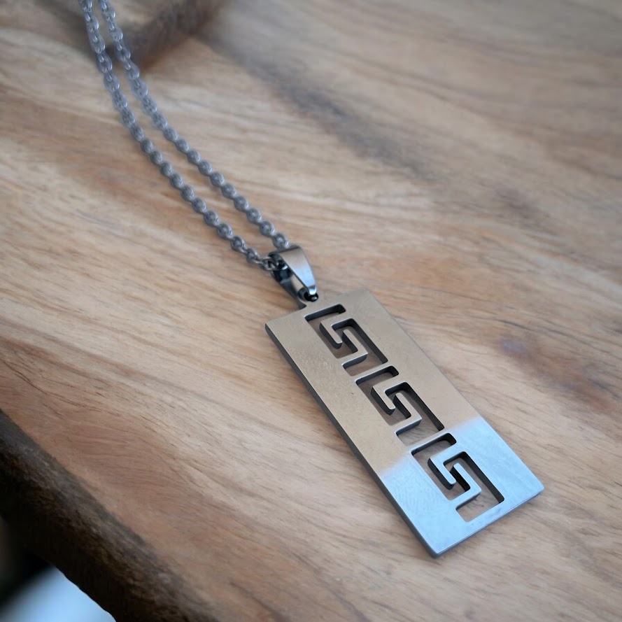 Greek Key Pendant for Mens - Stainless Steel Jewelry - Gift for Him