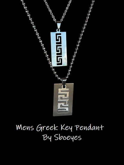 Greek Key Pendant for Mens - Stainless Steel Jewelry - Gift for Him