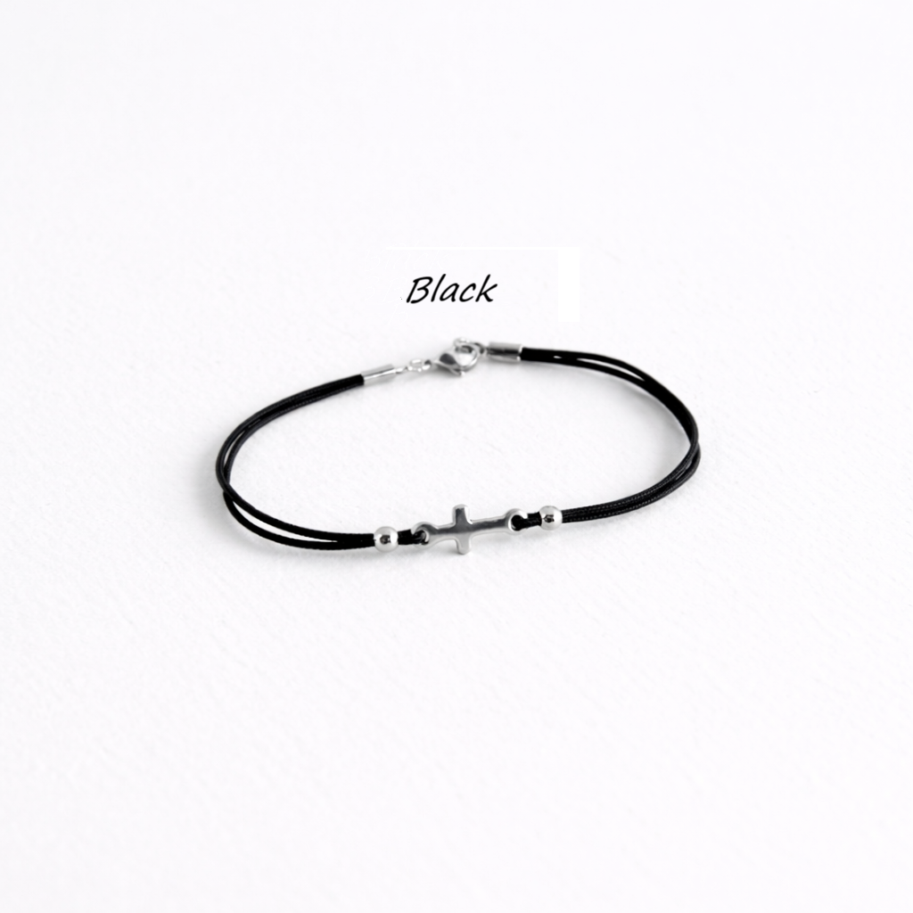 Men's Stainless Steel Cross Bracelet - Nylon Cord