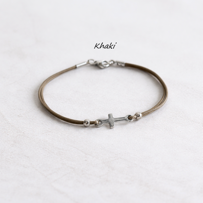 Men's Stainless Steel Cross Bracelet - Nylon Cord