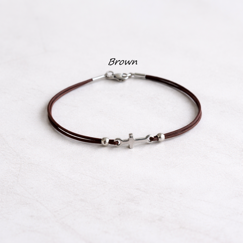 Men's Stainless Steel Cross Bracelet - Nylon Cord