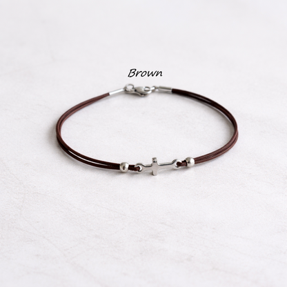 Men's Stainless Steel Cross Bracelet - Nylon Cord