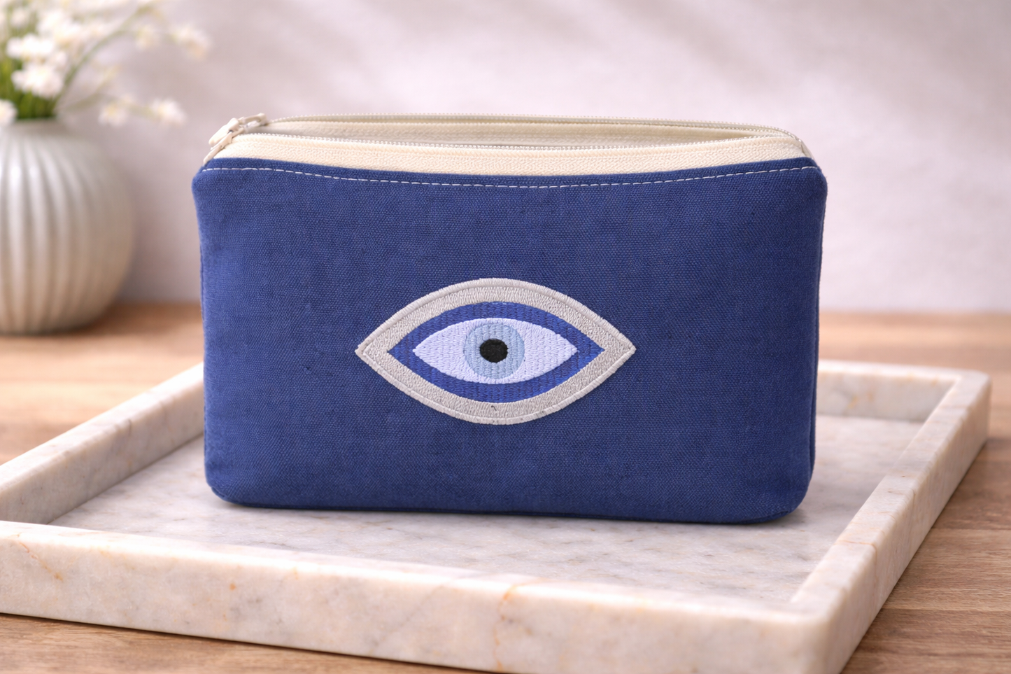 Pochette Brodée Oeil Bleu - Cadeau pour elle - Accessoire femme