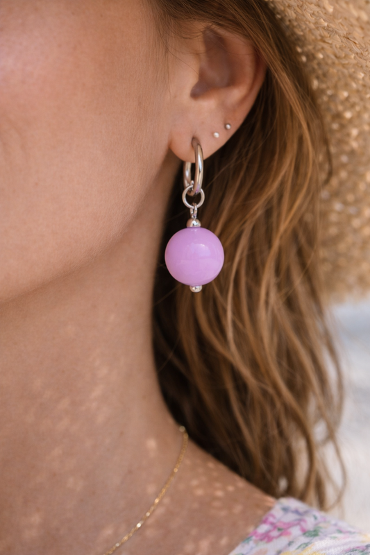 Boucles d’Oreilles Créoles Perles  –  Acier Inoxydable – Bijou Été Coloré
