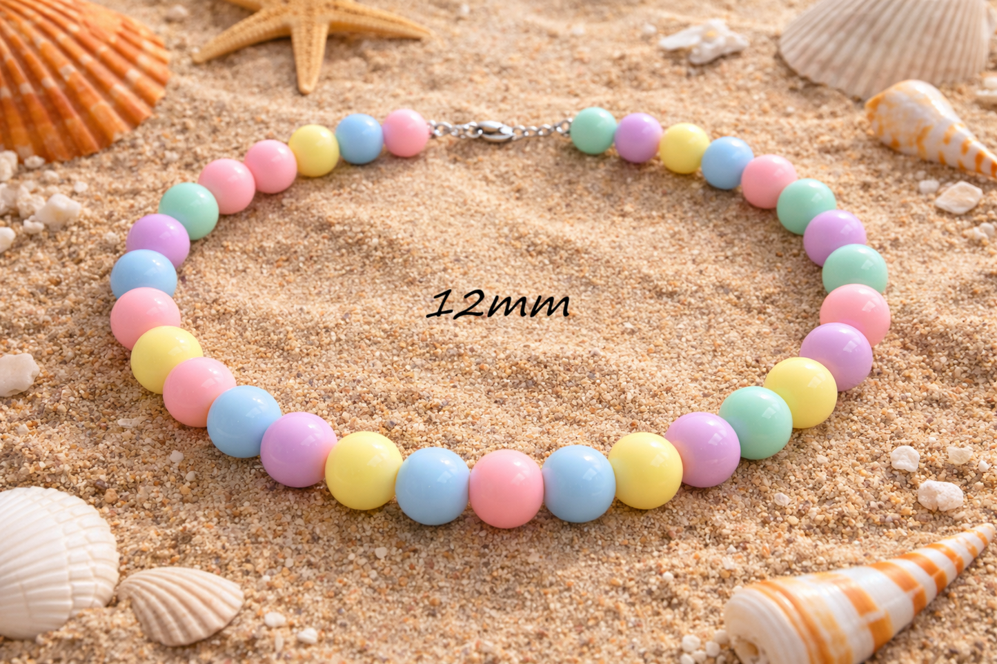 Pastel Beaded Necklace – Chunky Acrylic Beads, Stainless Steel Chain - Available in Two Bead Sizes