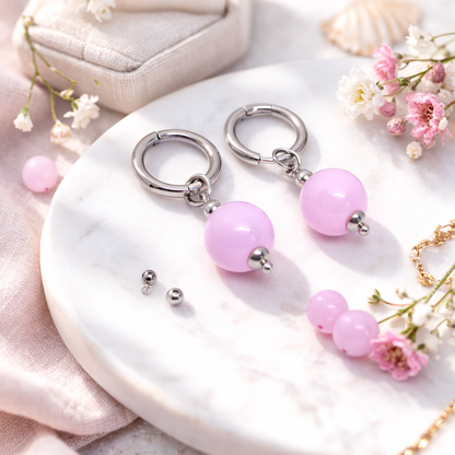 Summer Pastel Hoop Earrings with Acrylic Beads – 5 colors Available - Modern & Trendy Jewelry