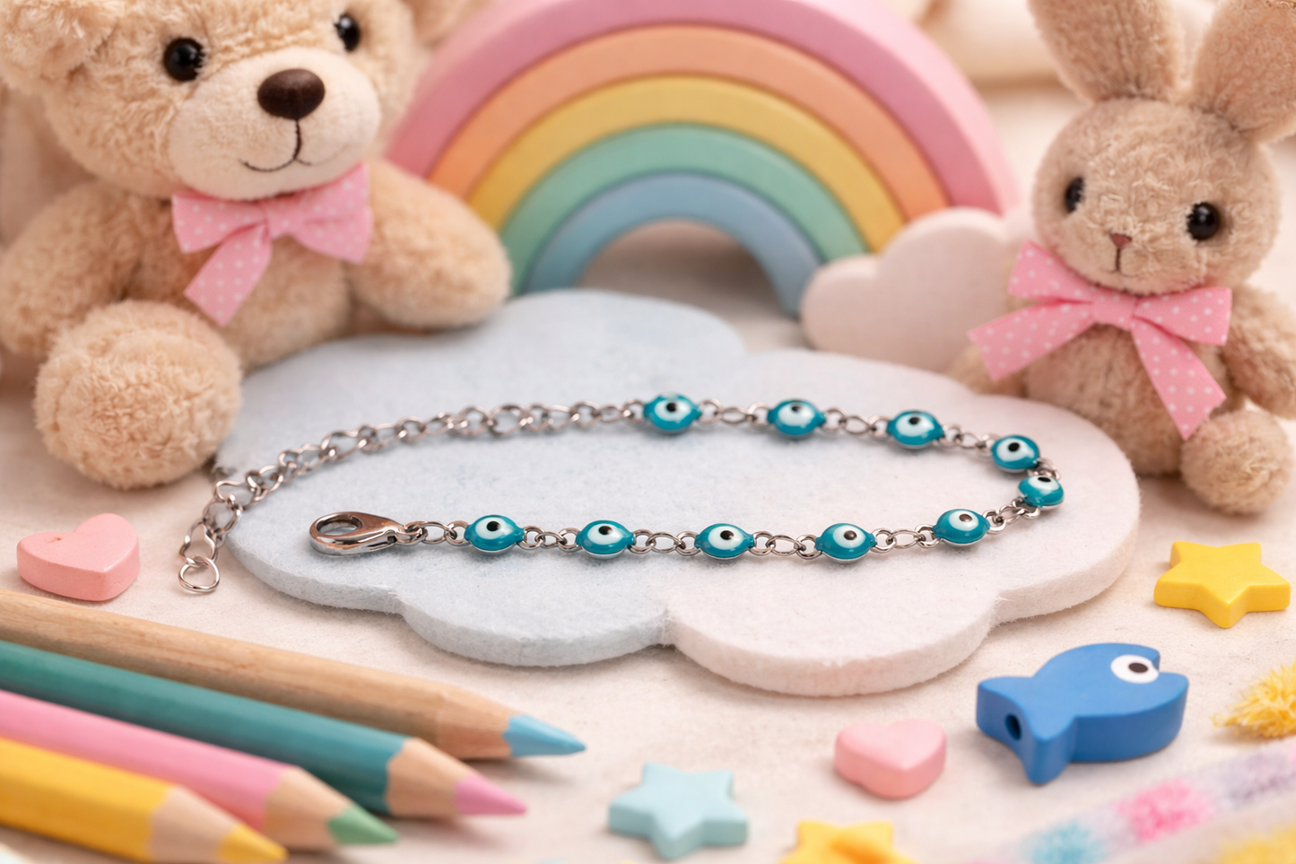 Protective Evil Eye Bracelet for Baby & Child - Stainless Steel Protection Charm - New Mom Gift