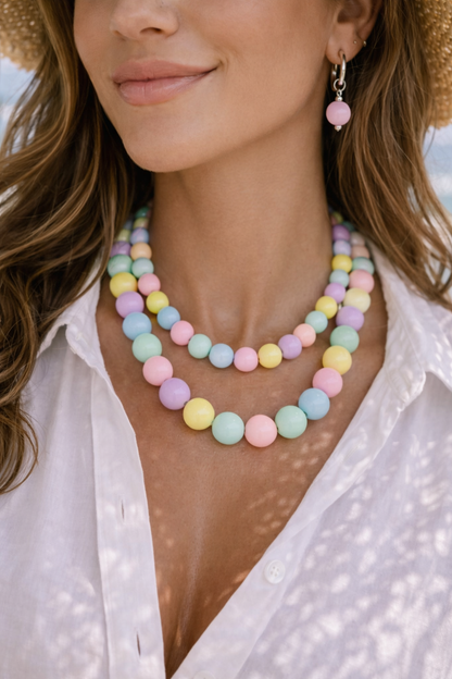 Summer Pastel Hoop Earrings with Acrylic Beads – 5 colors Available - Modern & Trendy Jewelry