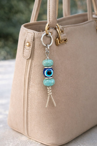 Bijou de sac Peace & Love - Oeil Bleu Porte Bonheur - Accessoire de sac