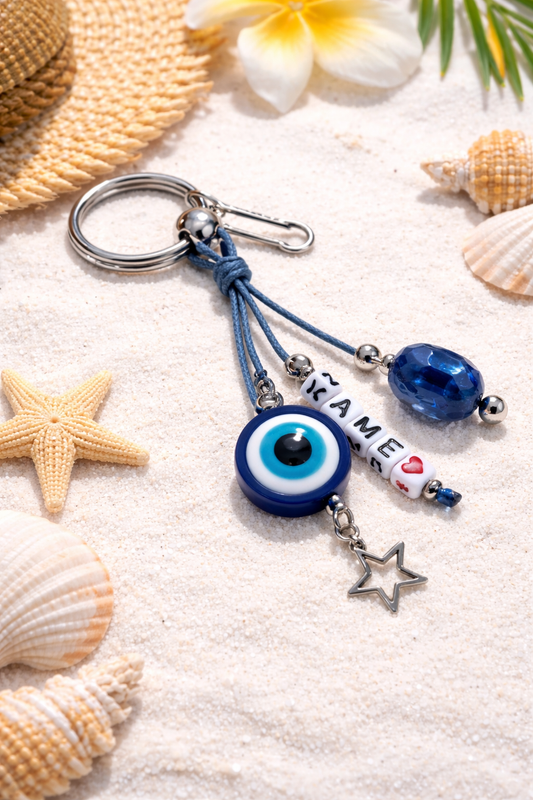 Personalized Evil Eye Keychain - Greek Gift - Car Keychain