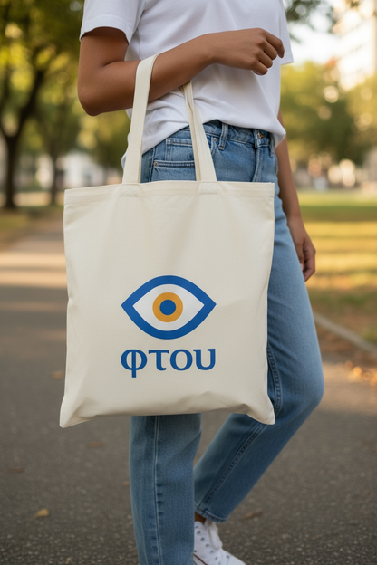 🧿 Tote Bag  Oeil Bleu Ftou –  Élégance Méditerranéenne