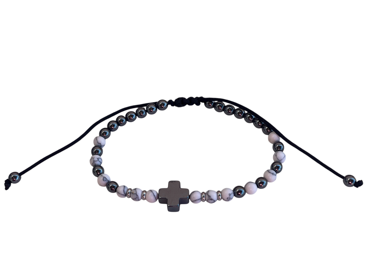 Men’s Hematite Cross Bracelet With Semi-Precious Stone Beads