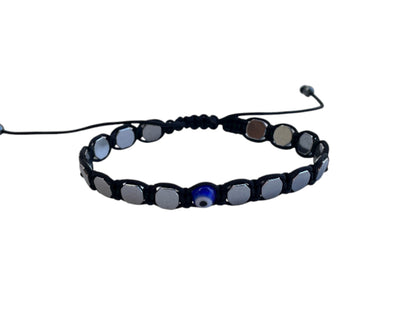 Blue Eye & Silver Hematite Bracelet – Protection & Elegance