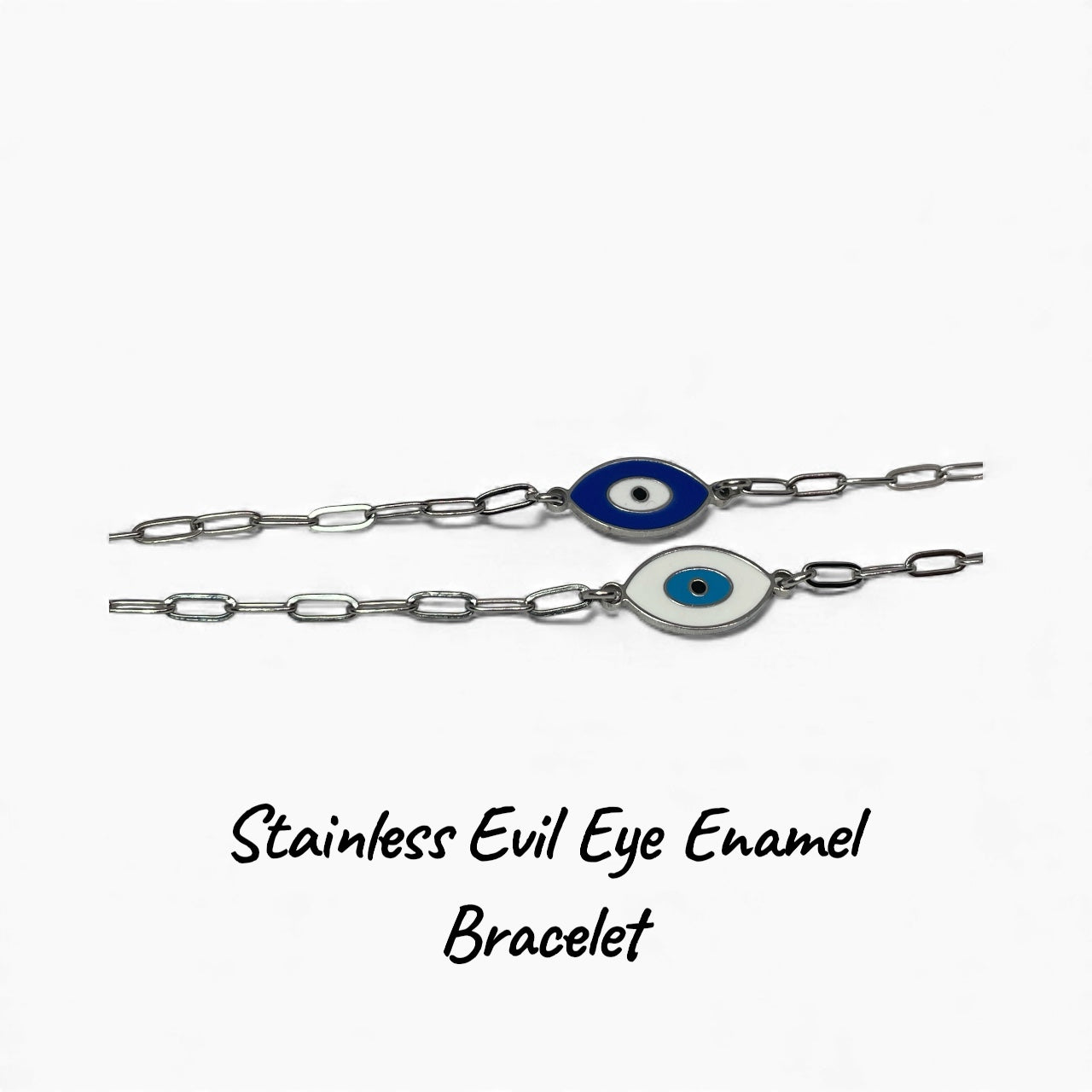 Bracelet Oeil Protecteur en Acier Émaillé & Chaîne Trombone Inoxydable
