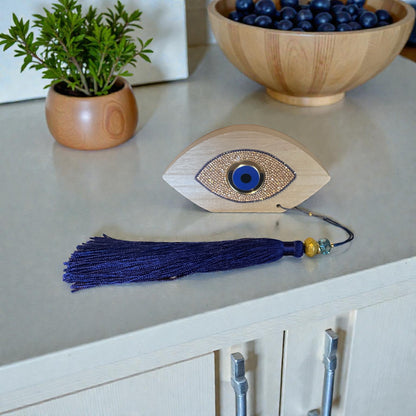Oeil en bois – Suspension murale ou décoration de table - Idée cadeau - Protection de la Maison