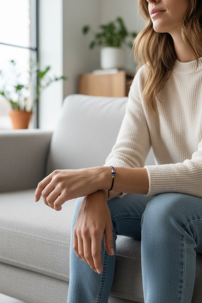 Bracelet Oeil Protecteur Ajustable – Bracelet Porte-Bonheur Œil Grec – Acier Doré Émaillé 