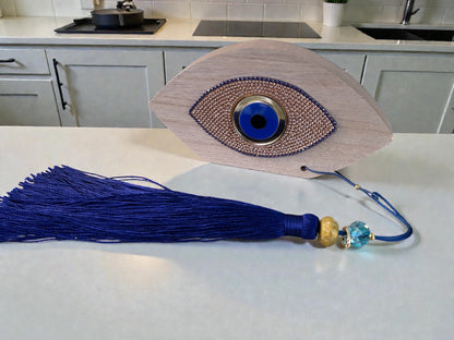 Oeil en bois – Suspension murale ou décoration de table - Idée cadeau - Protection de la Maison