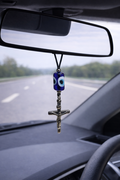 Evil eye cross car mirror charm - Car accessories