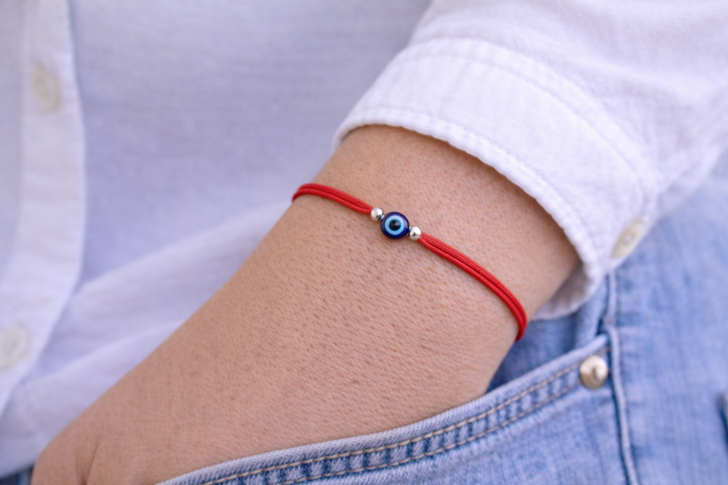 Bracelet Oeil Bleu Cordon Rouge