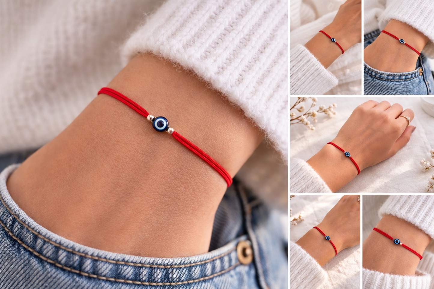 Bracelet Oeil Bleu Cordon Rouge