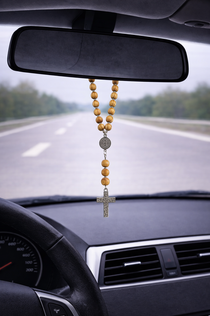 Chapelet en Bois avec Croix - Bijou Voiture
