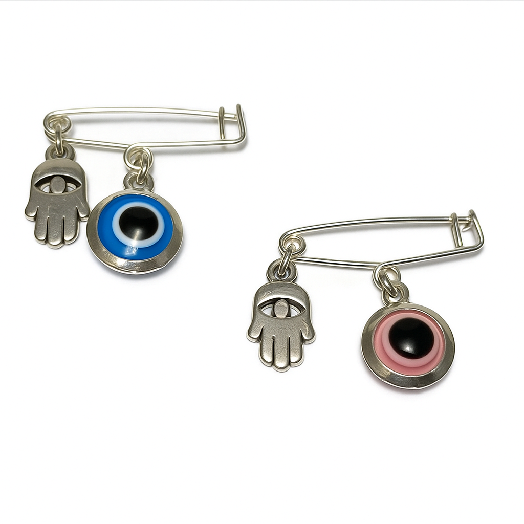 Evil Eye Hamsa Safety Pin - Baby Protection jewelry -