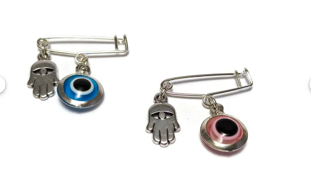 Evil Eye Hamsa Safety Pin - Baby Protection jewelry -