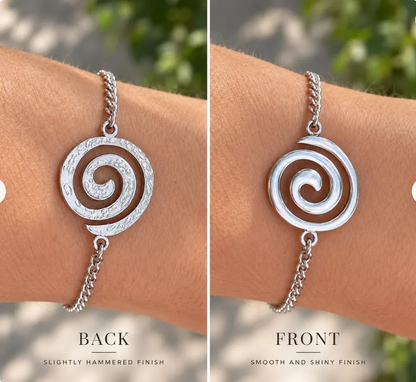 Greek Spiral Bracelet, Stainless Steel Charm with Adjustable Chain