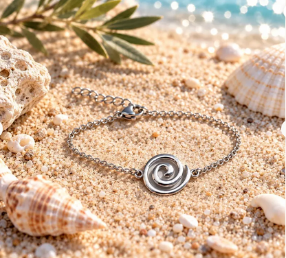 Greek Spiral Bracelet, Stainless Steel Charm with Adjustable Chain