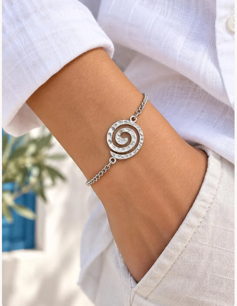 Greek Spiral Bracelet, Stainless Steel Charm with Adjustable Chain